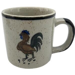 Vintage Japanese Stoneware Rooster Mug Handpainted Thick Solid Speckled Japan